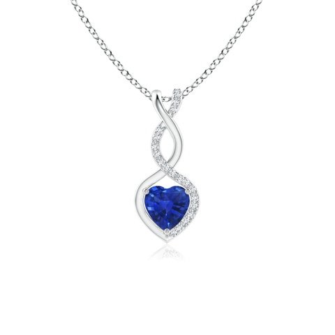 5mm AAA Heart-Shaped Blue Sapphire Infinity Pendant with Diamond Accents in White Gold