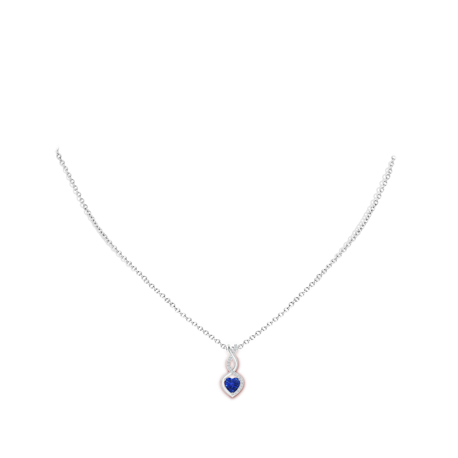 5mm AAA Sapphire Infinity Heart Pendant with Diamonds in White Gold body-neck