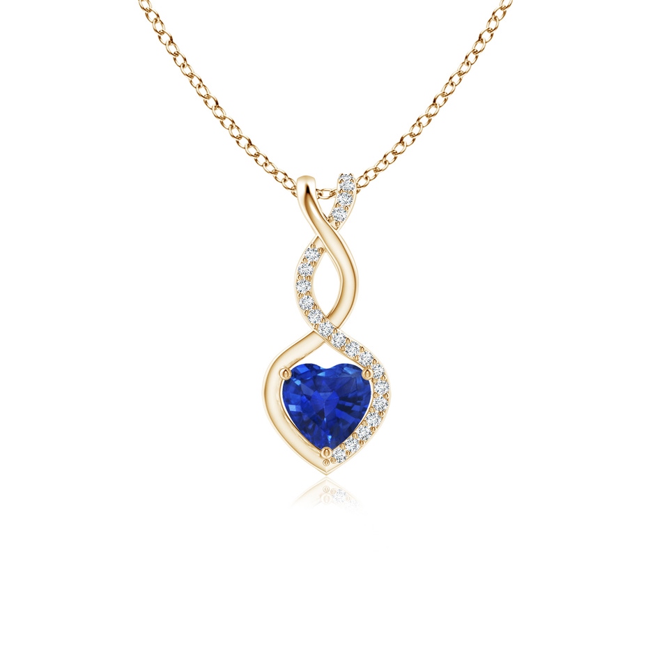 5mm AAA Heart-Shaped Blue Sapphire Infinity Pendant with Diamond Accents in Yellow Gold 