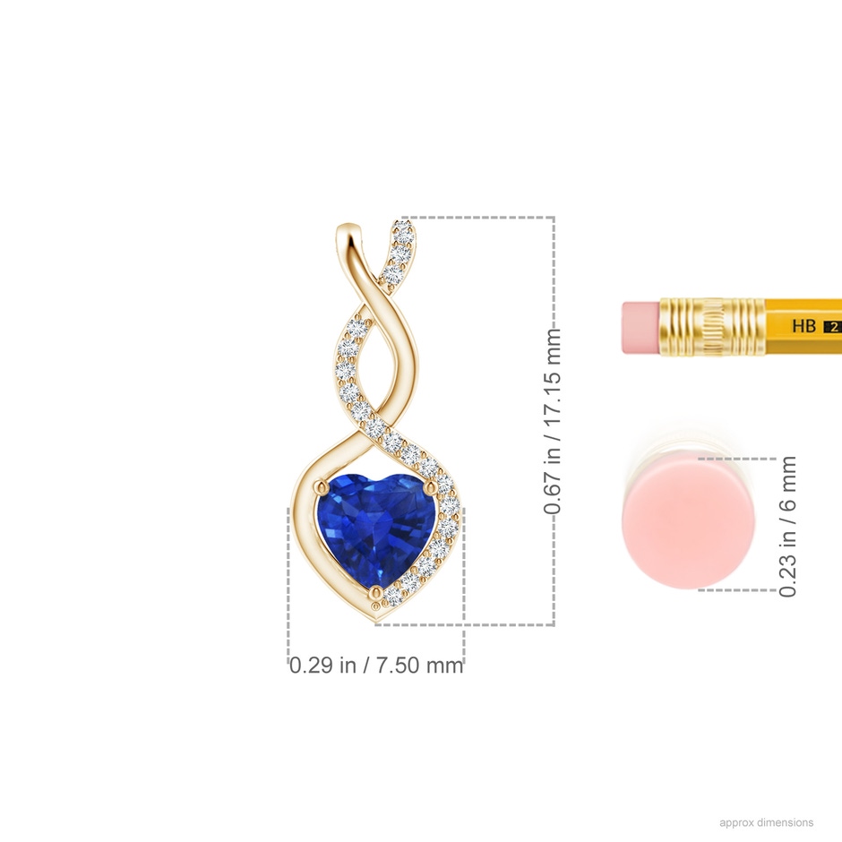 5mm AAA Heart-Shaped Blue Sapphire Infinity Pendant with Diamond Accents in Yellow Gold ruler