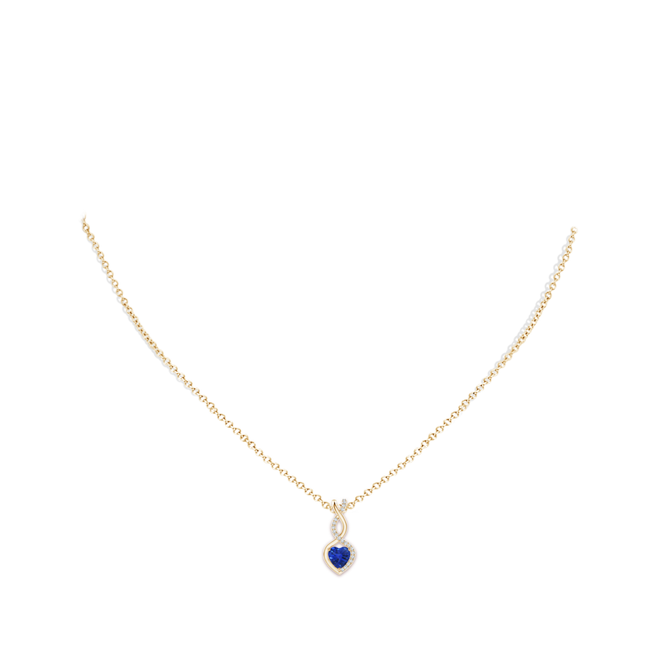 5mm AAA Heart-Shaped Blue Sapphire Infinity Pendant with Diamond Accents in Yellow Gold pen