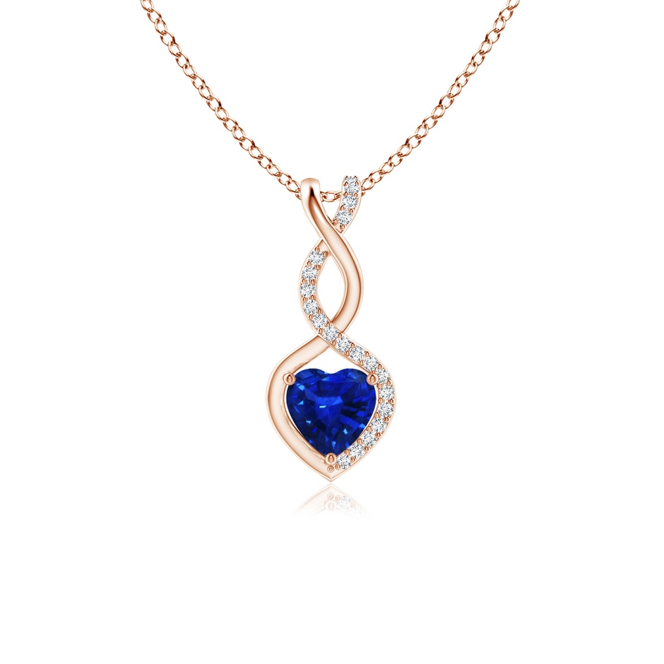 5mm AAAA Heart-Shaped Blue Sapphire Infinity Pendant with Diamond Accents in 18K Rose Gold 