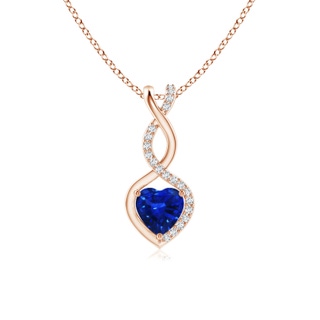5mm AAAA Sapphire Infinity Heart Pendant with Diamonds in Rose Gold