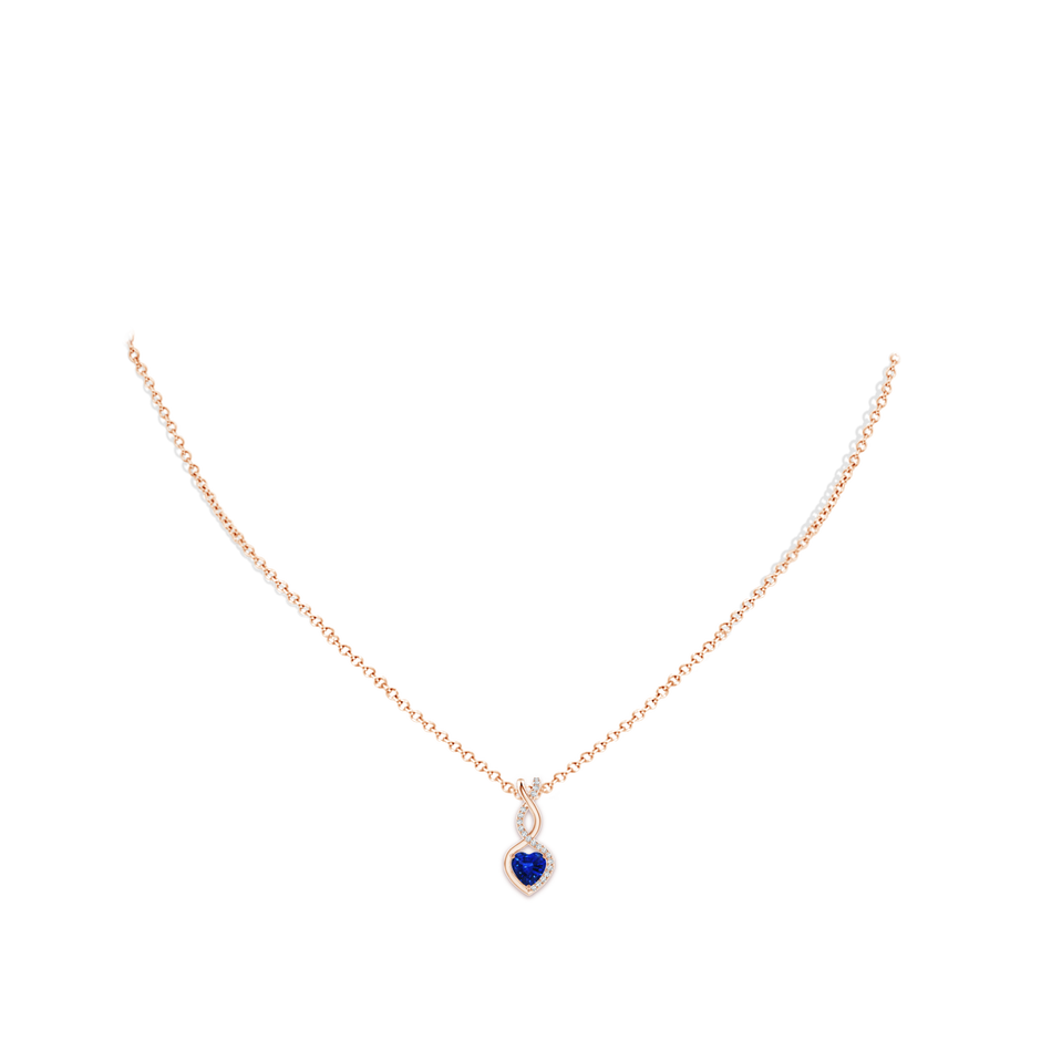 5mm AAAA Heart-Shaped Blue Sapphire Infinity Pendant with Diamond Accents in Rose Gold pen