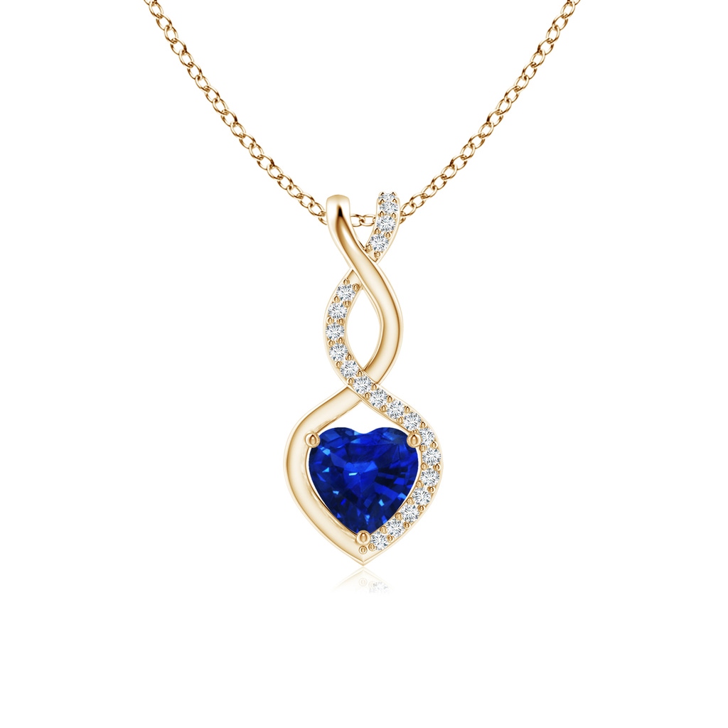 5mm AAAA Sapphire Infinity Heart Pendant with Diamonds in Yellow Gold