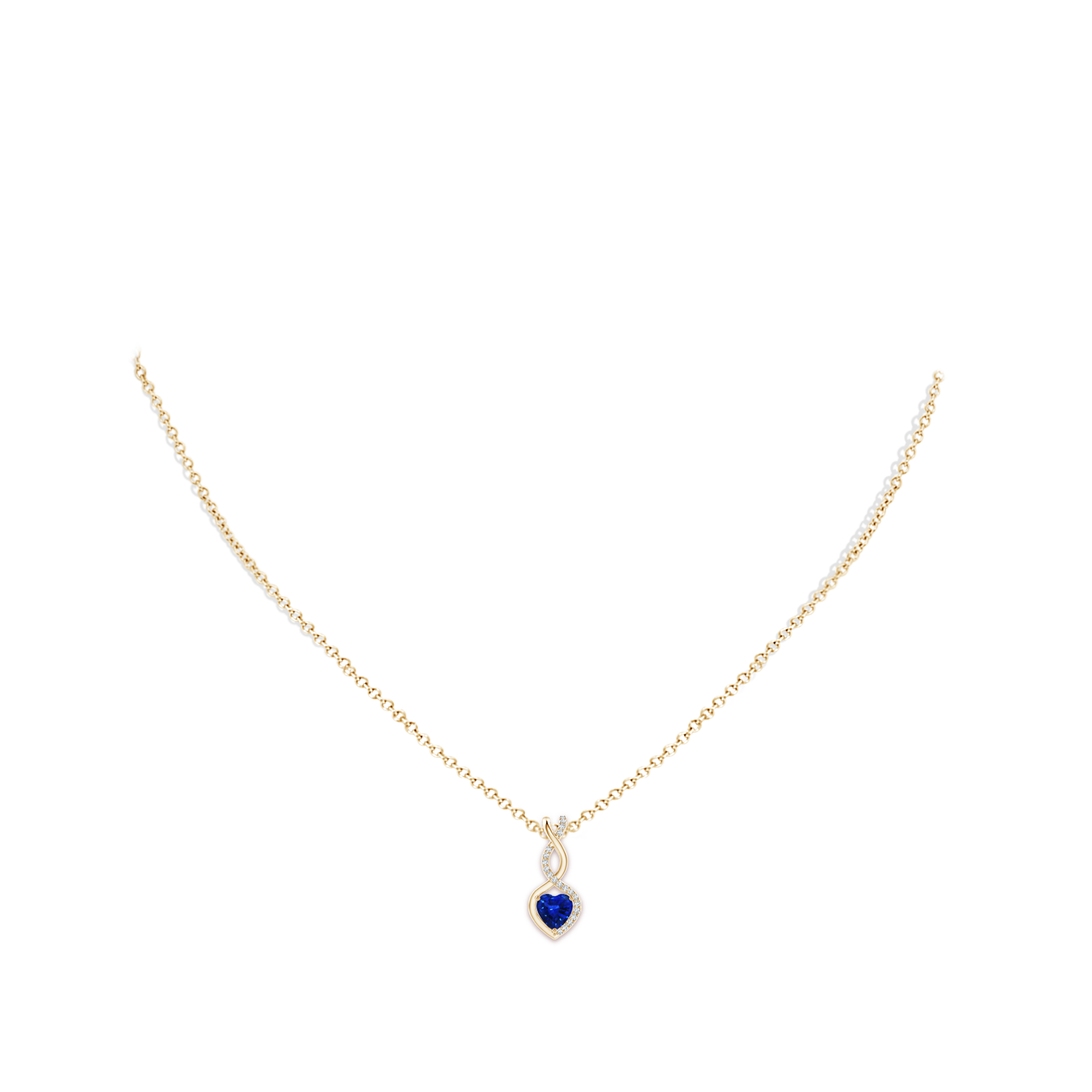 5mm AAAA Heart-Shaped Blue Sapphire Infinity Pendant with Diamond Accents in Yellow Gold - body_neck