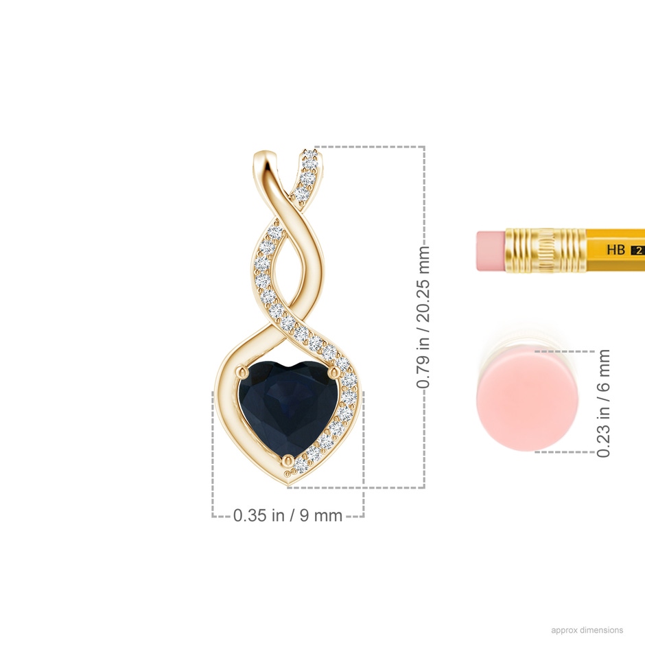 6mm A Heart-Shaped Blue Sapphire Infinity Pendant with Diamond Accents in Yellow Gold ruler
