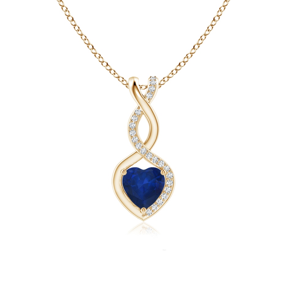 6mm AA Heart-Shaped Blue Sapphire Infinity Pendant with Diamond Accents in Yellow Gold 