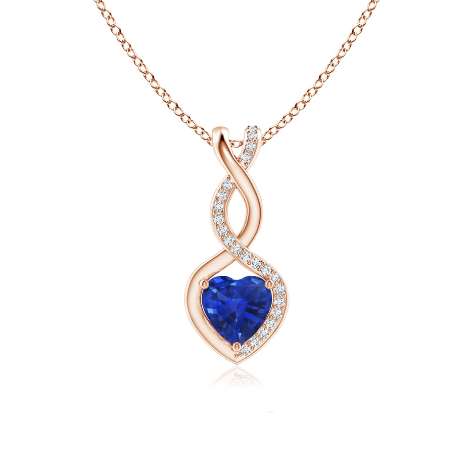 6mm AAA Heart-Shaped Blue Sapphire Infinity Pendant with Diamond Accents in Rose Gold 