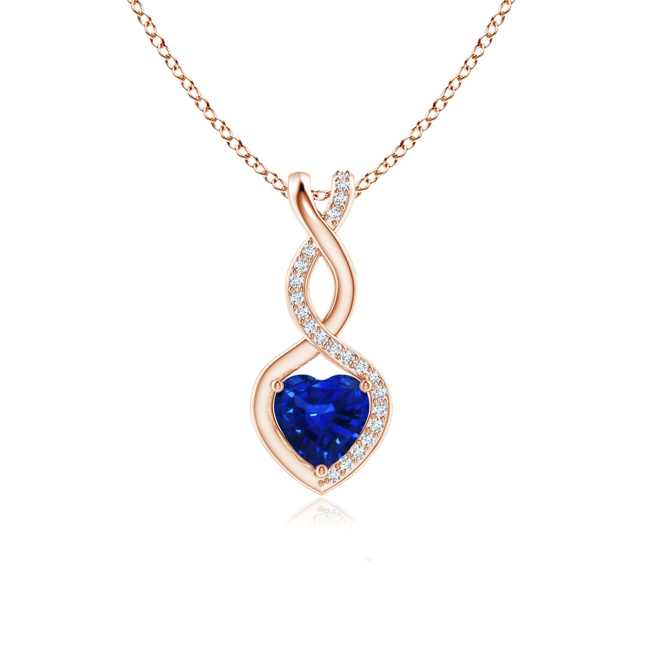 6mm AAAA Heart-Shaped Blue Sapphire Infinity Pendant with Diamond Accents in 18K Rose Gold 