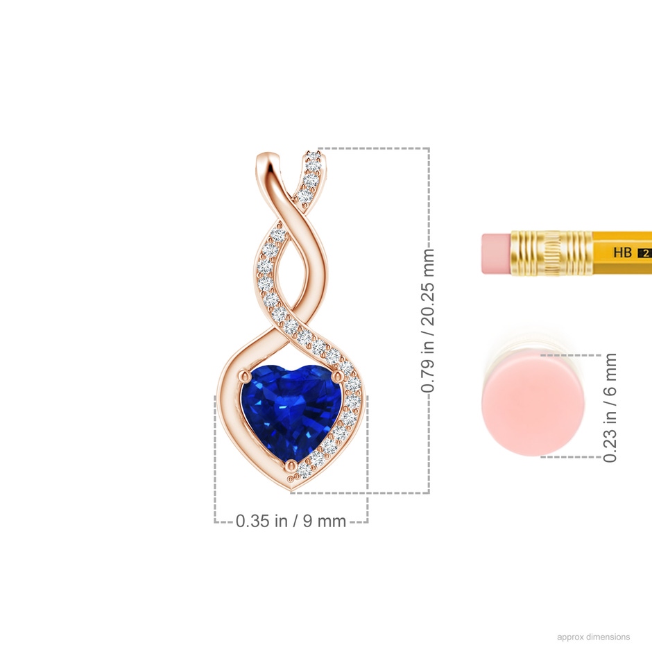 6mm AAAA Heart-Shaped Blue Sapphire Infinity Pendant with Diamond Accents in 18K Rose Gold ruler
