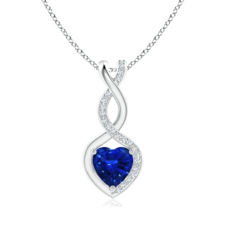 6mm AAAA Sapphire Infinity Heart Pendant with Diamonds in S999 Silver