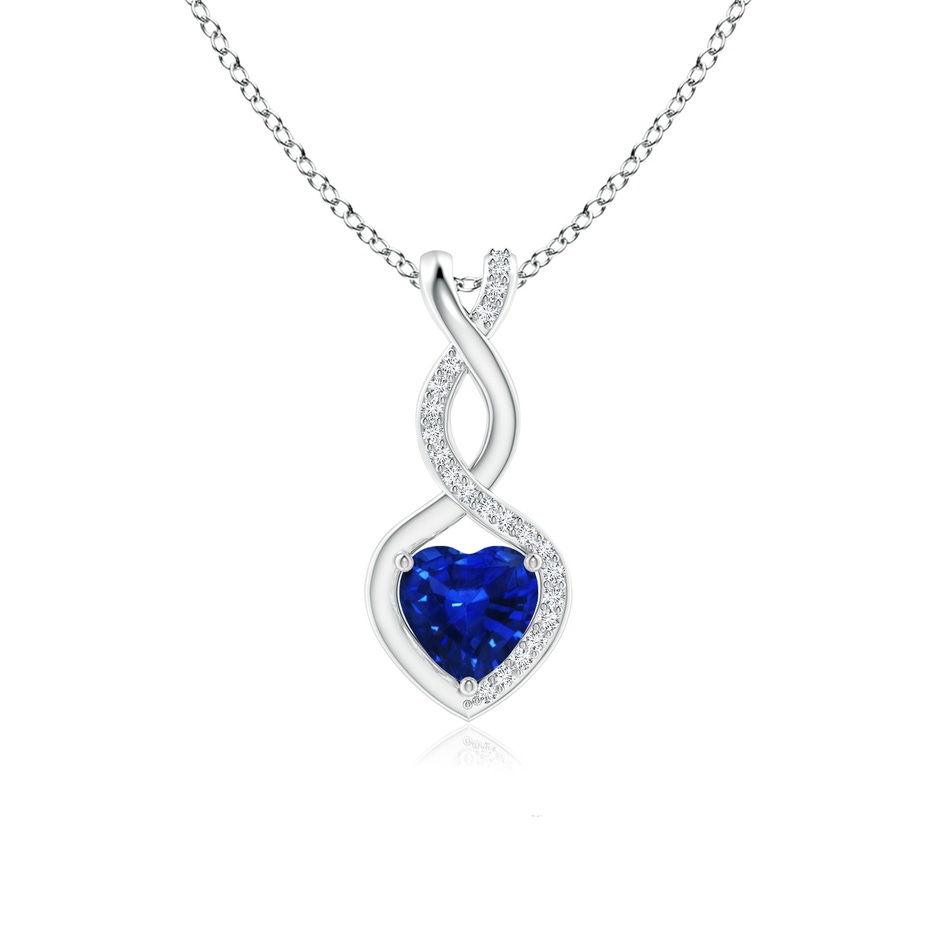6mm AAAA Heart-Shaped Blue Sapphire Infinity Pendant with Diamond Accents in S999 Silver 