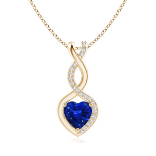 6mm AAAA Sapphire Infinity Heart Pendant with Diamonds in Yellow Gold
