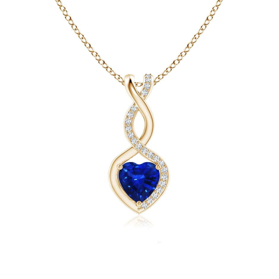 6mm AAAA Heart-Shaped Blue Sapphire Infinity Pendant with Diamond Accents in Yellow Gold 