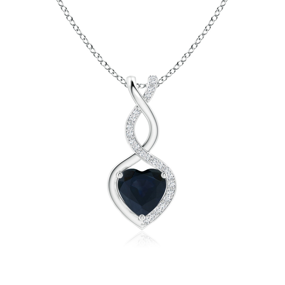 7mm A Heart-Shaped Blue Sapphire Infinity Pendant with Diamond Accents in White Gold 