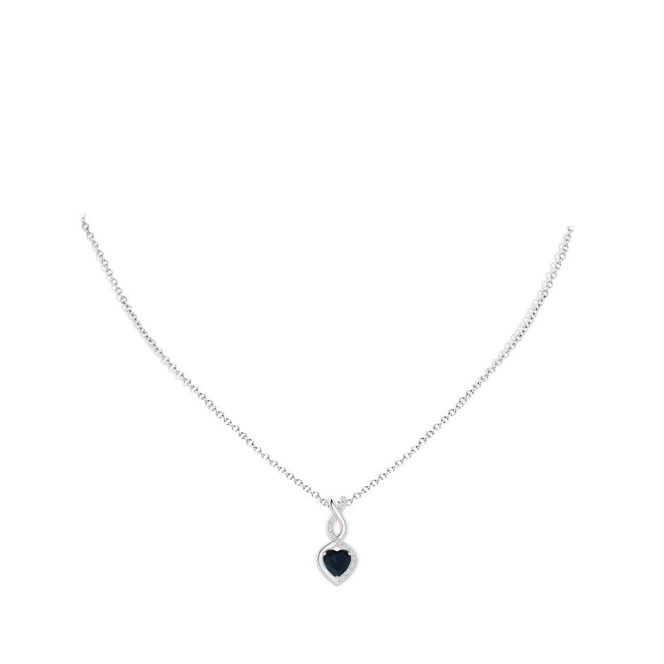 7mm A Heart-Shaped Blue Sapphire Infinity Pendant with Diamond Accents in White Gold pen