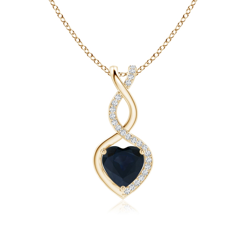 7mm A Heart-Shaped Blue Sapphire Infinity Pendant with Diamond Accents in Yellow Gold 