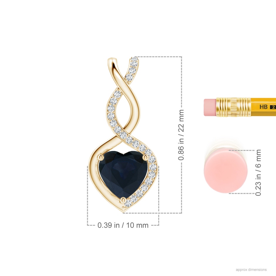 7mm A Heart-Shaped Blue Sapphire Infinity Pendant with Diamond Accents in Yellow Gold ruler