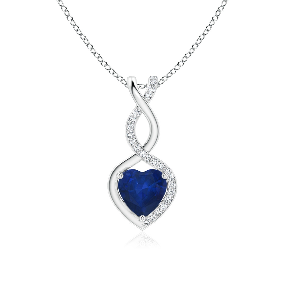 7mm AA Heart-Shaped Blue Sapphire Infinity Pendant with Diamond Accents in White Gold 