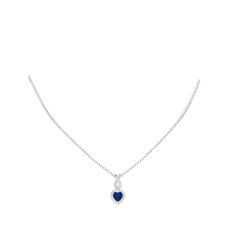 7mm AA Heart-Shaped Blue Sapphire Infinity Pendant with Diamond Accents in White Gold pen