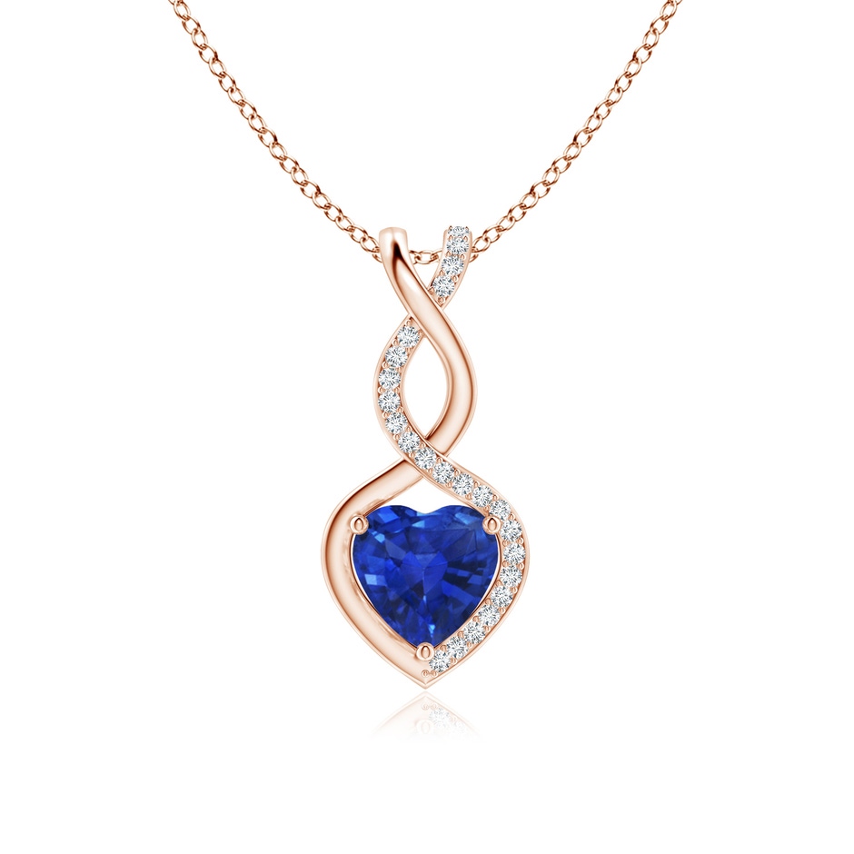 7mm AAA Heart-Shaped Blue Sapphire Infinity Pendant with Diamond Accents in Rose Gold 