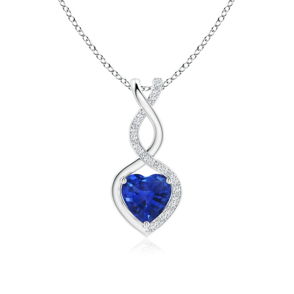 7mm AAA Heart-Shaped Blue Sapphire Infinity Pendant with Diamond Accents in White Gold 
