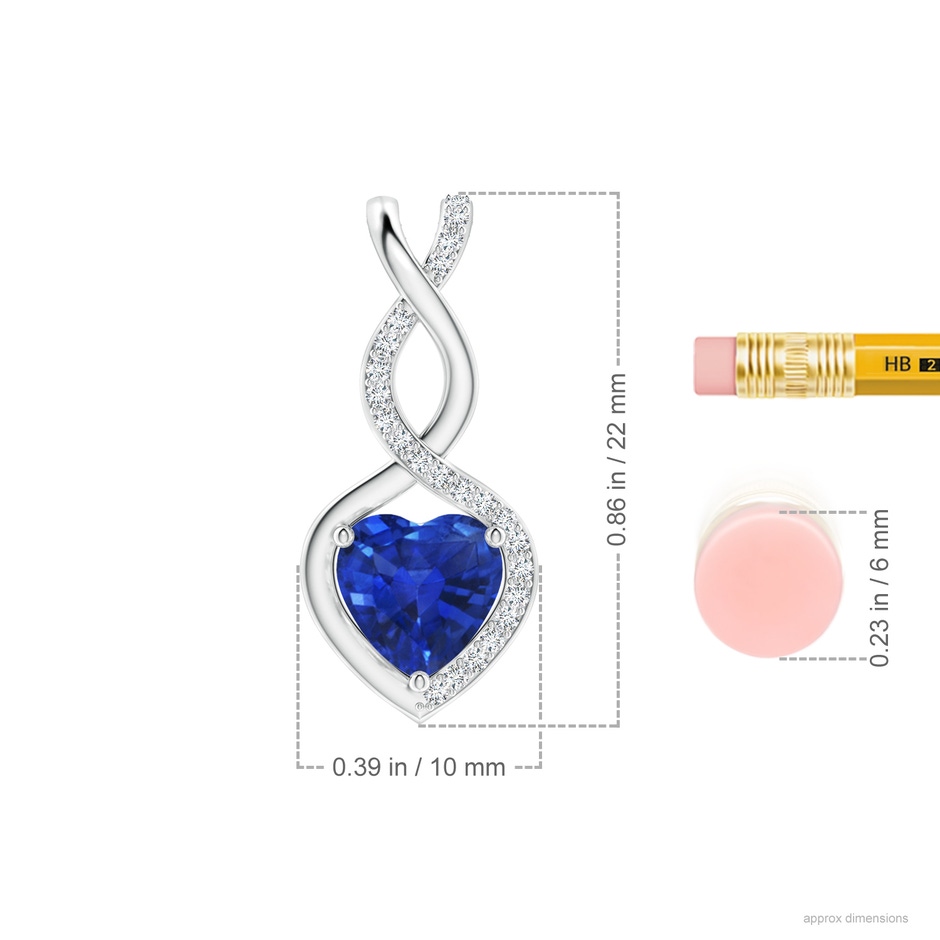 7mm AAA Heart-Shaped Blue Sapphire Infinity Pendant with Diamond Accents in White Gold ruler