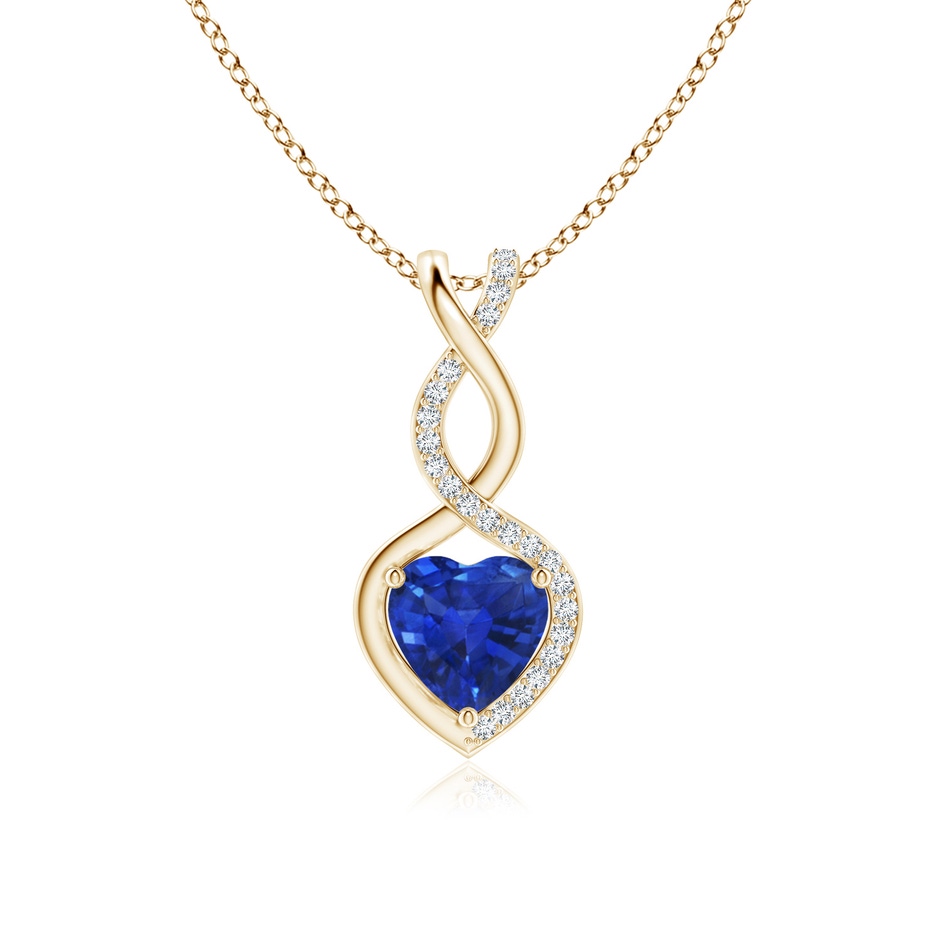 7mm AAA Heart-Shaped Blue Sapphire Infinity Pendant with Diamond Accents in Yellow Gold 