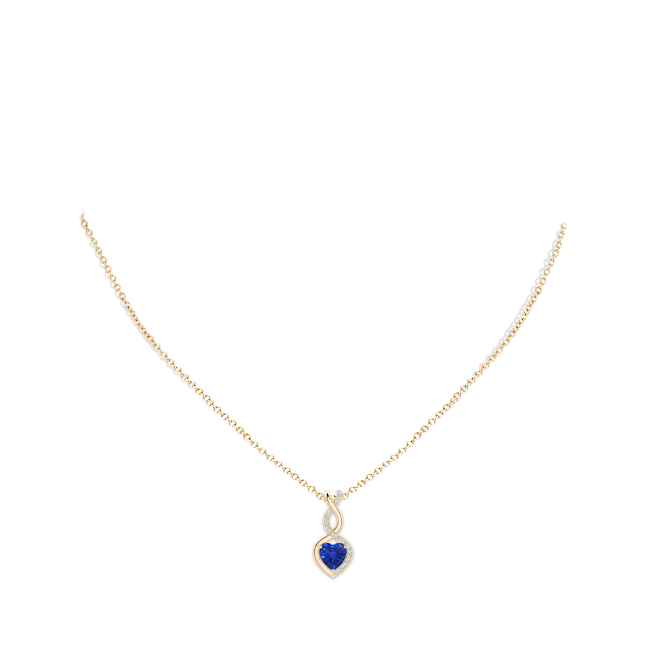 7mm AAA Heart-Shaped Blue Sapphire Infinity Pendant with Diamond Accents in Yellow Gold pen