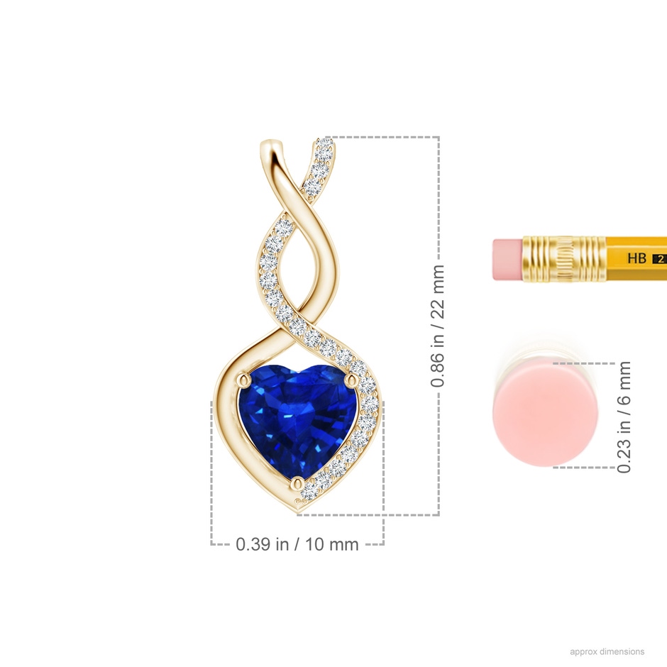 7mm AAAA Heart-Shaped Blue Sapphire Infinity Pendant with Diamond Accents in 18K Yellow Gold ruler