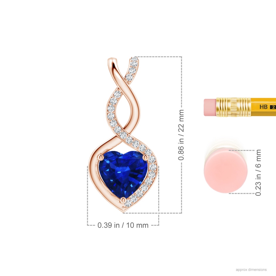 7mm AAAA Heart-Shaped Blue Sapphire Infinity Pendant with Diamond Accents in Rose Gold ruler