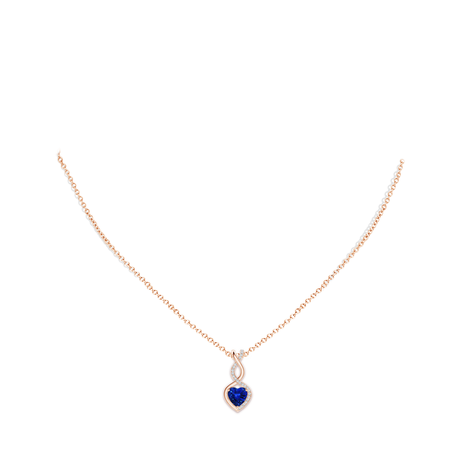 7mm AAAA Heart-Shaped Blue Sapphire Infinity Pendant with Diamond Accents in Rose Gold pen