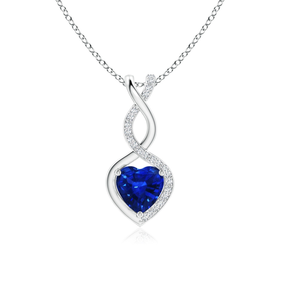 7mm AAAA Heart-Shaped Blue Sapphire Infinity Pendant with Diamond Accents in S999 Silver 
