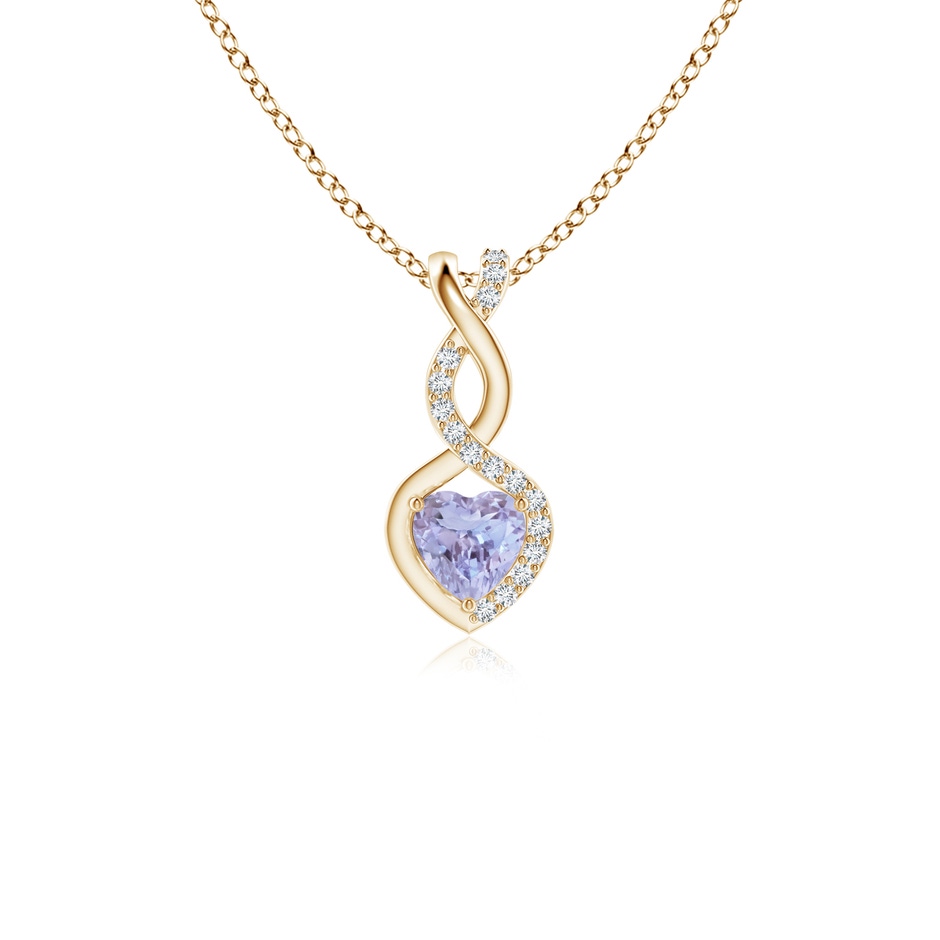 4mm A Heart-Shaped Tanzanite Infinity Pendant with Diamond Accents in Yellow Gold 