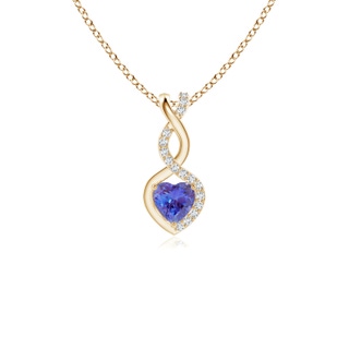 4mm AAA Tanzanite Infinity Heart Pendant with Diamonds in Yellow Gold