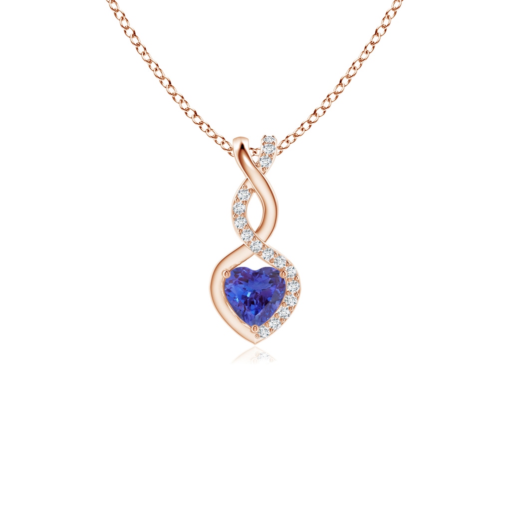 4mm AAAA Tanzanite Infinity Heart Pendant with Diamonds in Rose Gold