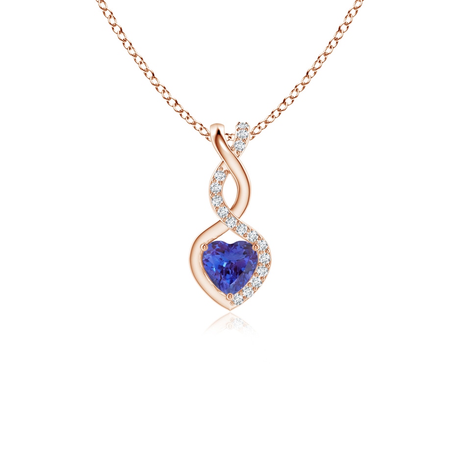4mm AAAA Heart-Shaped Tanzanite Infinity Pendant with Diamond Accents in Rose Gold 
