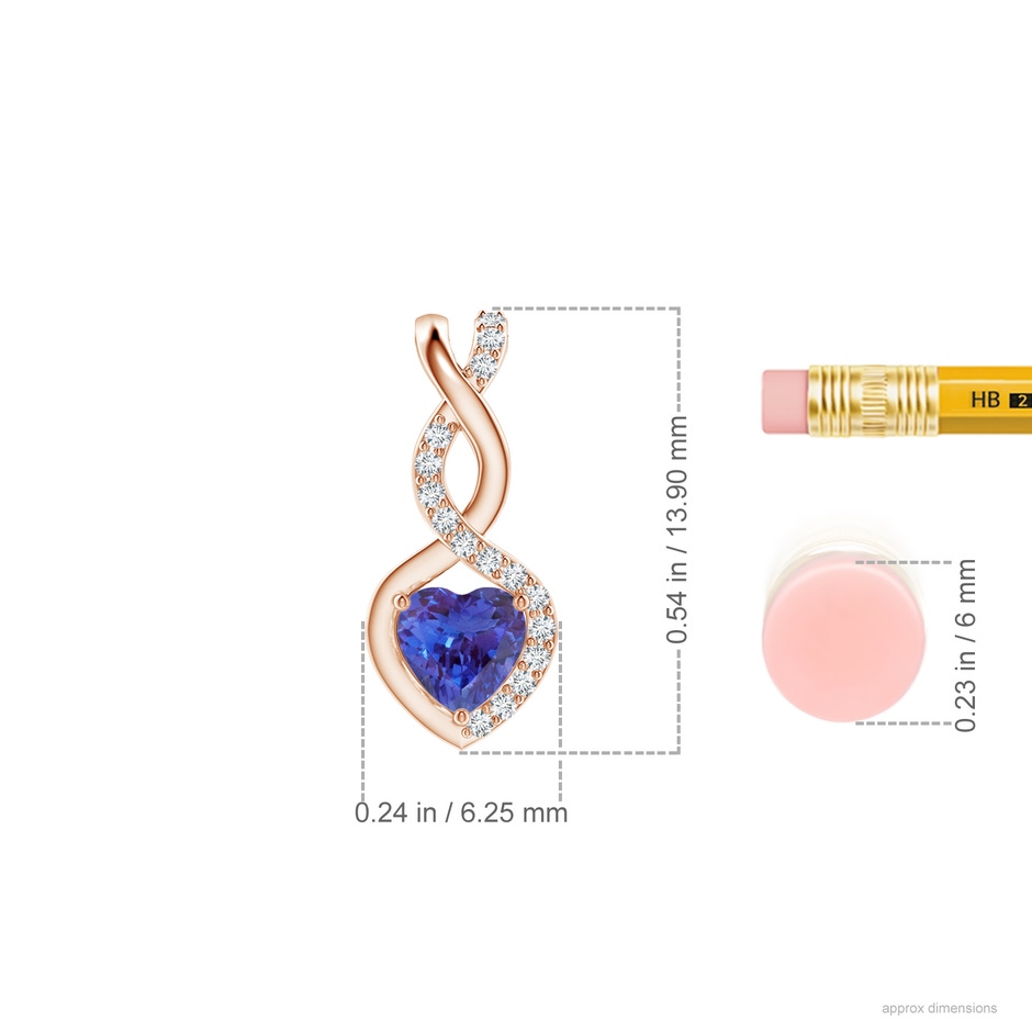 4mm AAAA Heart-Shaped Tanzanite Infinity Pendant with Diamond Accents in Rose Gold ruler