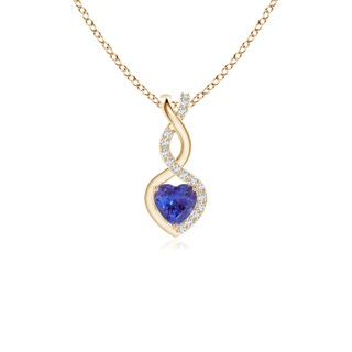 4mm AAAA Tanzanite Infinity Heart Pendant with Diamonds in Yellow Gold