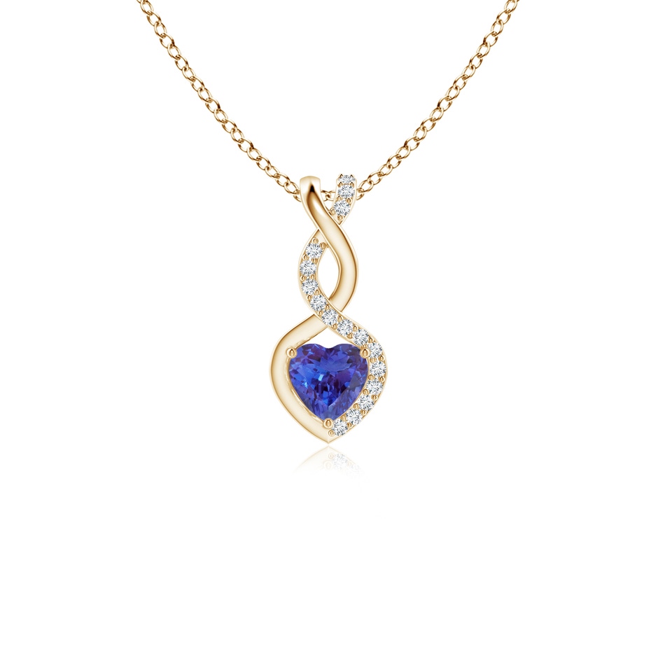 4mm AAAA Heart-Shaped Tanzanite Infinity Pendant with Diamond Accents in Yellow Gold 
