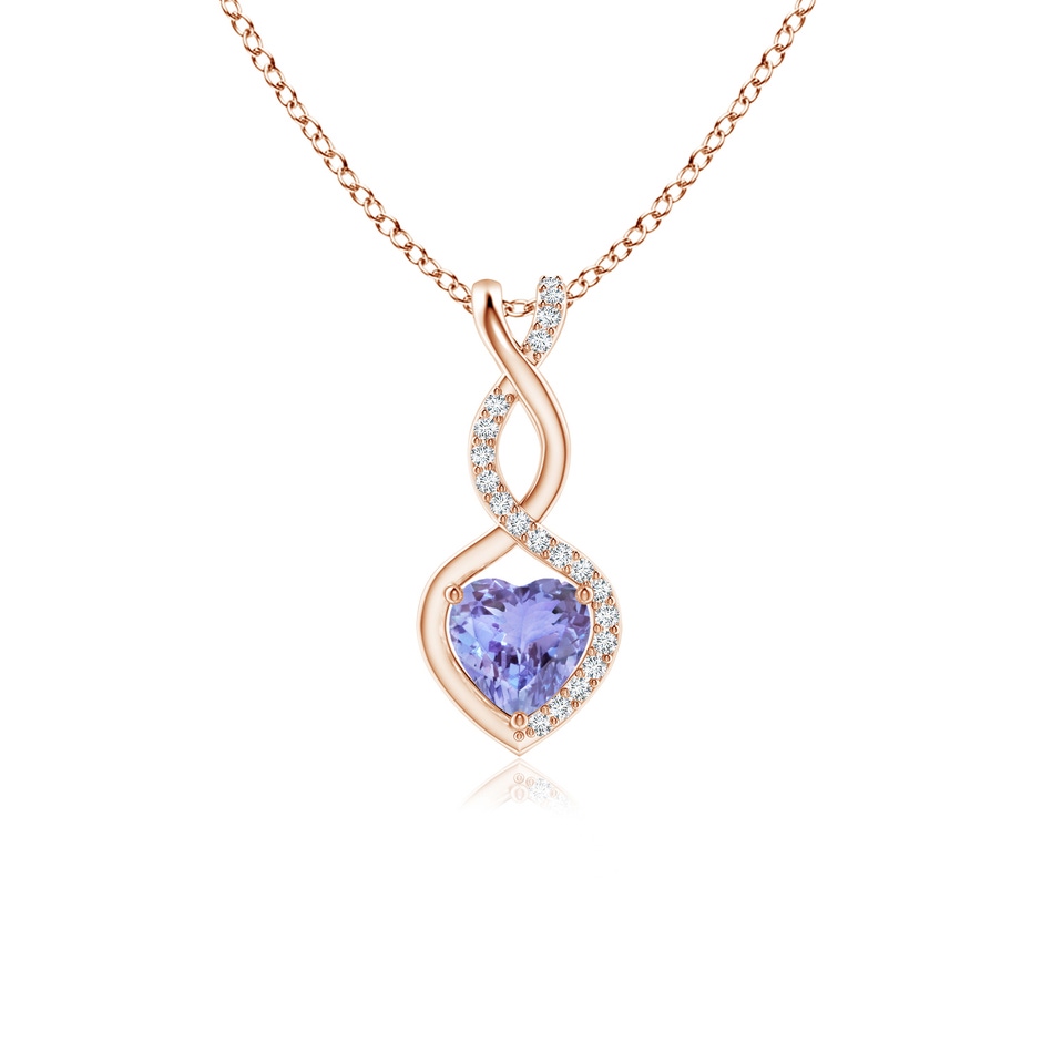 5mm AA Heart-Shaped Tanzanite Infinity Pendant with Diamond Accents in Rose Gold 