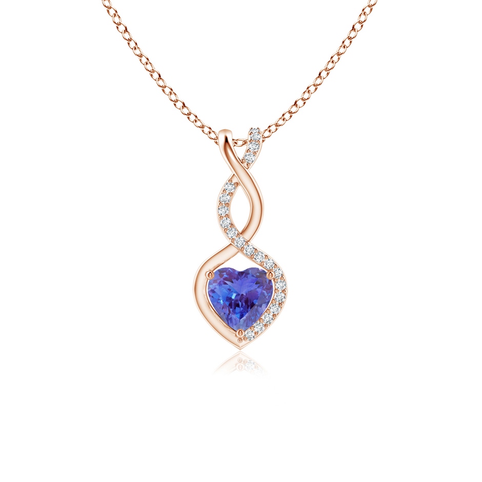 5mm AAA Heart-Shaped Tanzanite Infinity Pendant with Diamond Accents in Rose Gold 