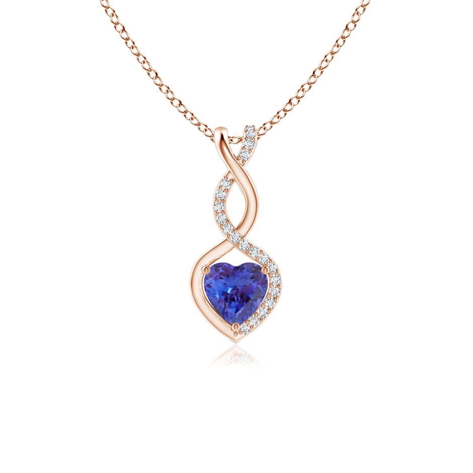 5mm AAAA Heart-Shaped Tanzanite Infinity Pendant with Diamond Accents in Rose Gold 