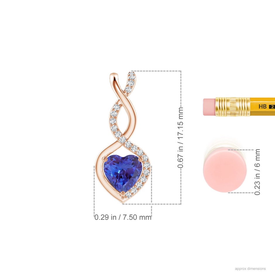 5mm AAAA Heart-Shaped Tanzanite Infinity Pendant with Diamond Accents in Rose Gold ruler