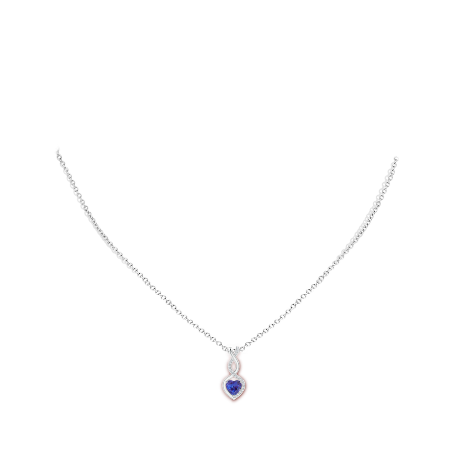 5mm AAAA Tanzanite Infinity Heart Pendant with Diamonds in White Gold body-neck