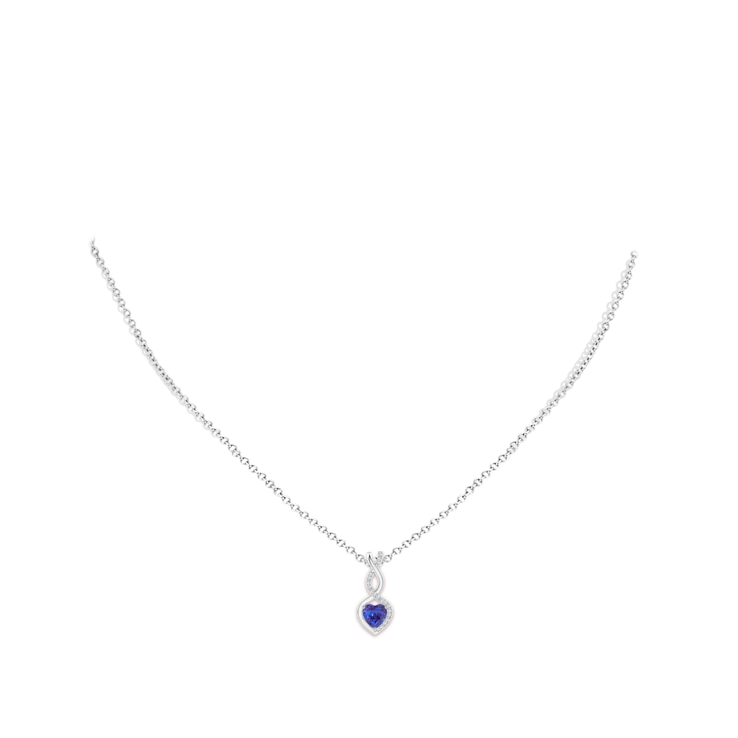 5mm AAAA Heart-Shaped Tanzanite Infinity Pendant with Diamond Accents in White Gold - body_neck