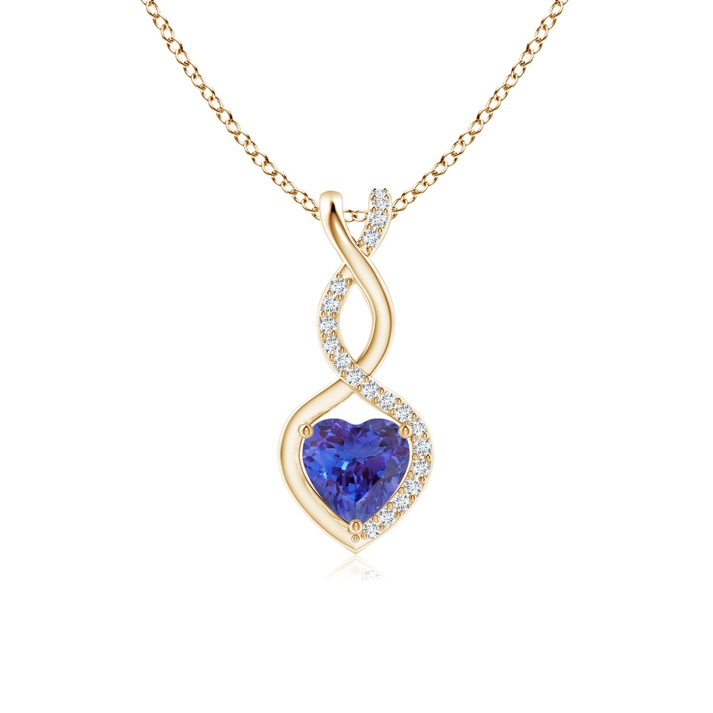 5mm AAAA Tanzanite Infinity Heart Pendant with Diamonds in Yellow Gold