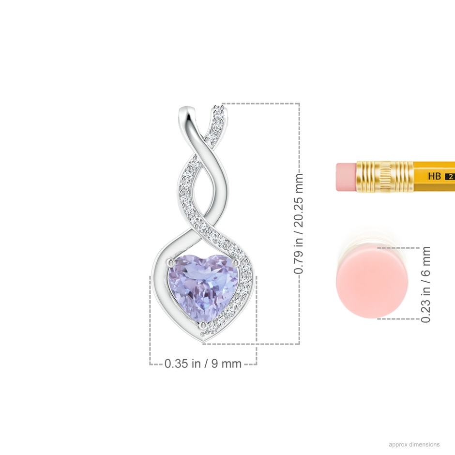 6mm A Heart-Shaped Tanzanite Infinity Pendant with Diamond Accents in White Gold ruler