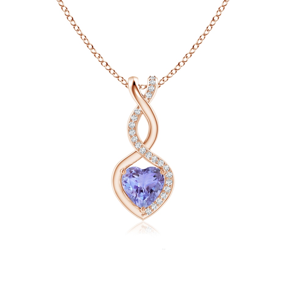 6mm AA Heart-Shaped Tanzanite Infinity Pendant with Diamond Accents in Rose Gold 